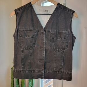 Maison Martin Margiela Black Washed Denim Snap‎ Vest, Size Womens Small